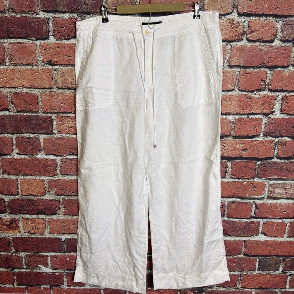 Lauren Ralph Lauren White 100% Linen Wide Leg Drawstring Pants Womens Size 16
